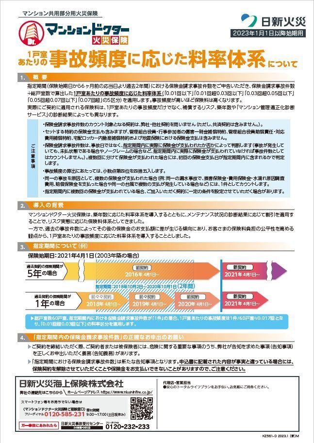 1戸室あたりの事故頻度に応じた 料率体系について